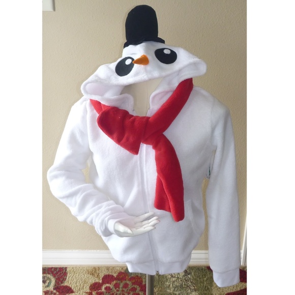 Juniors Plush SNOWMAN Fleece Hoodie -frosty w/ Hat & Scarf Size Large 11/13 NWT - Picture 2 of 3
